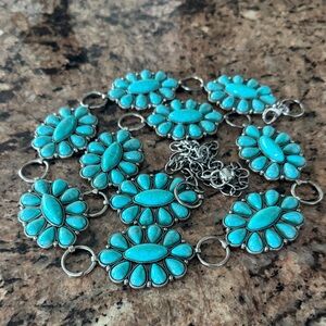 Boho Turquoise Floral Silver Chain Belt